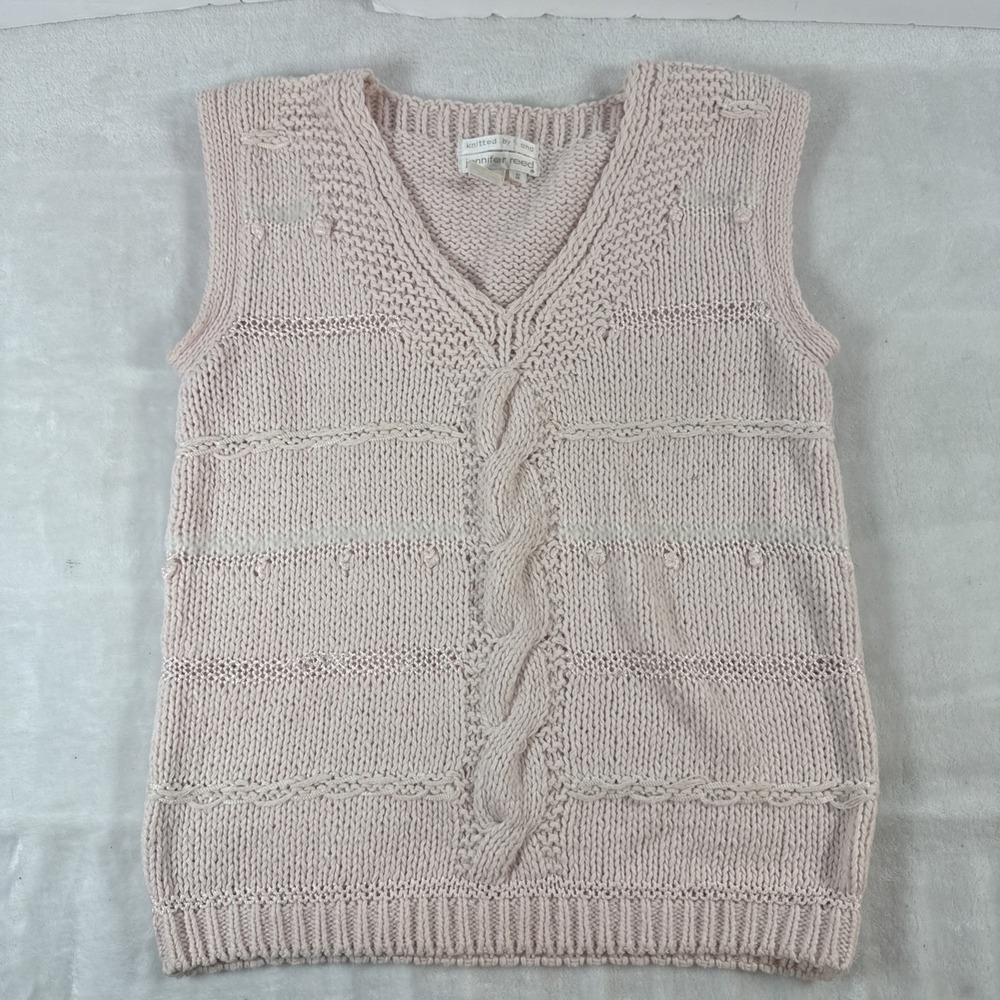 Vintage Jennifer Reed Hand Knit Cable Sweater Vest Pink Women's Size‎ S V-neck